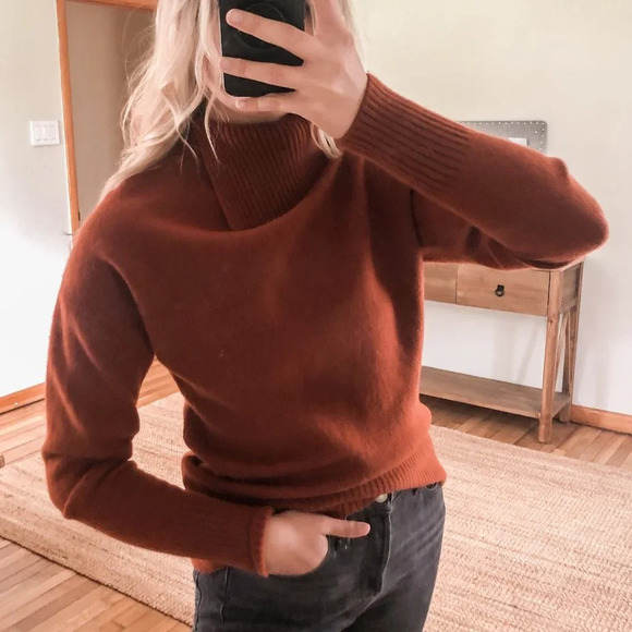 JOSEPH Sweaters - JOSEPH 100% Wool Tight Knit Turtleneck Orange Designer Pullover Sweater Medium